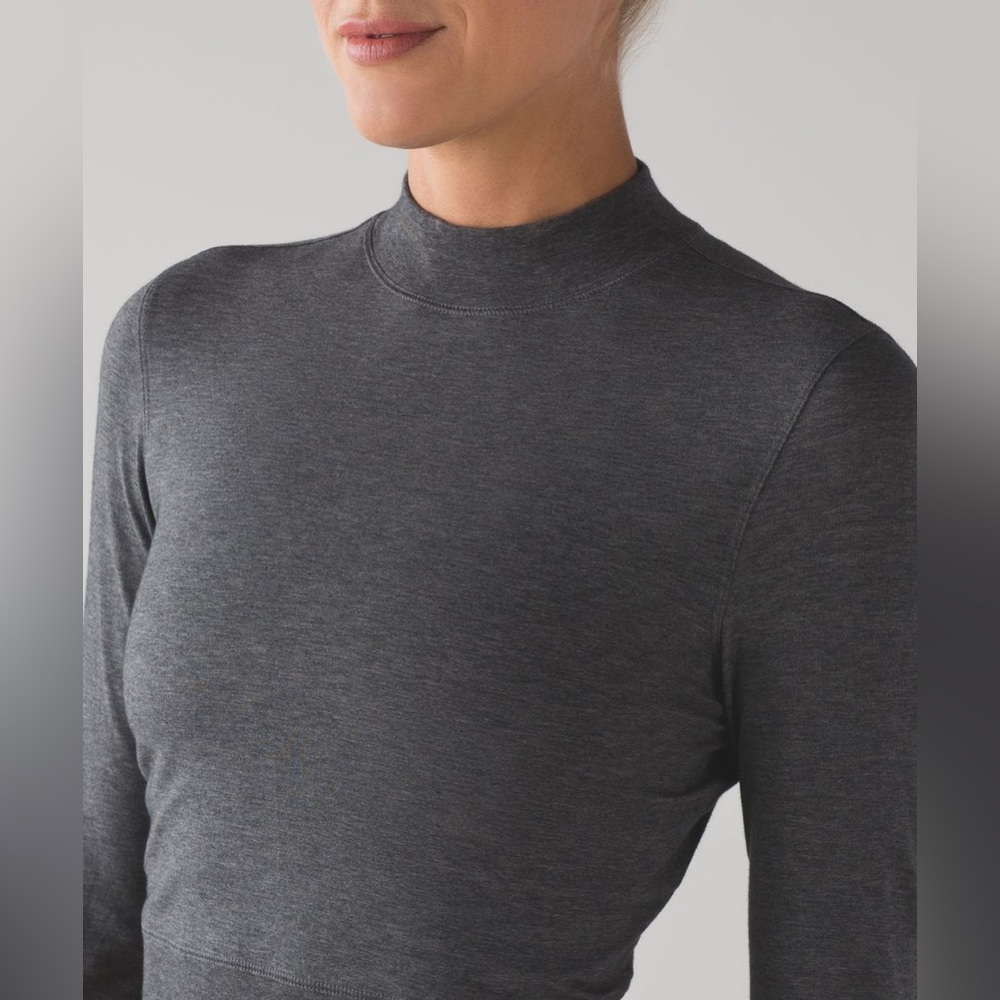 lululemon - Kitsilano Mock Neck Cropped Long Sleeve - Dark Heathered Grey - 6 - Picture 2 of 6